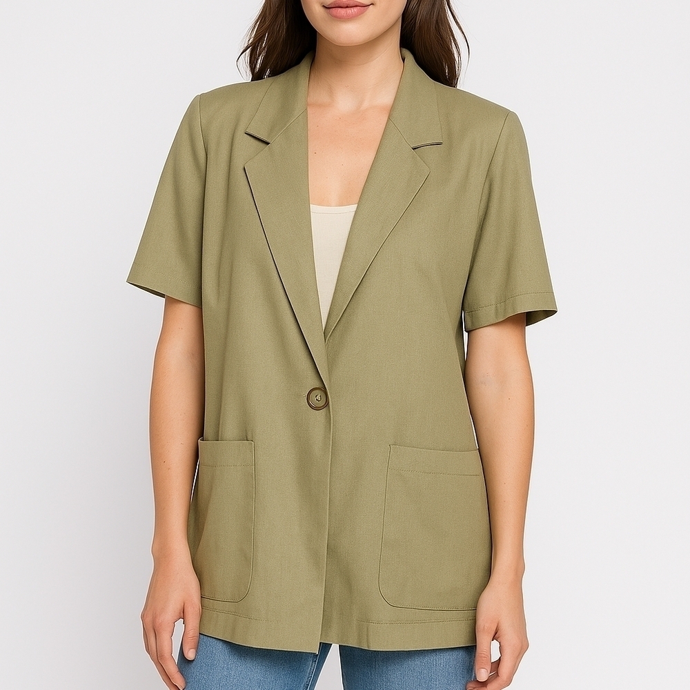 Vintage Radcliffe by Sag Harbor Petites Green Short Sleeve Blazer